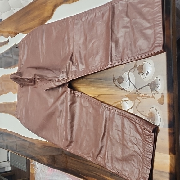 Womens Genuine Leather Pants Chocolate NWT - Picture 2 of 8